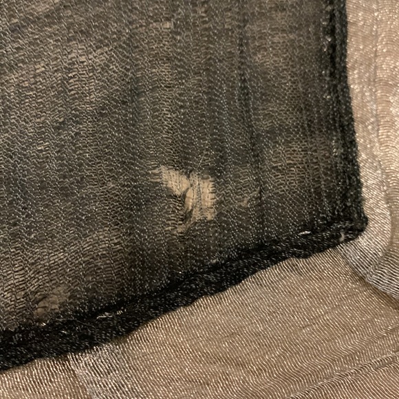 Extra Long black crepe shawl with sparkly silver organza ruffle. 6’ x 2’ - Picture 4 of 4